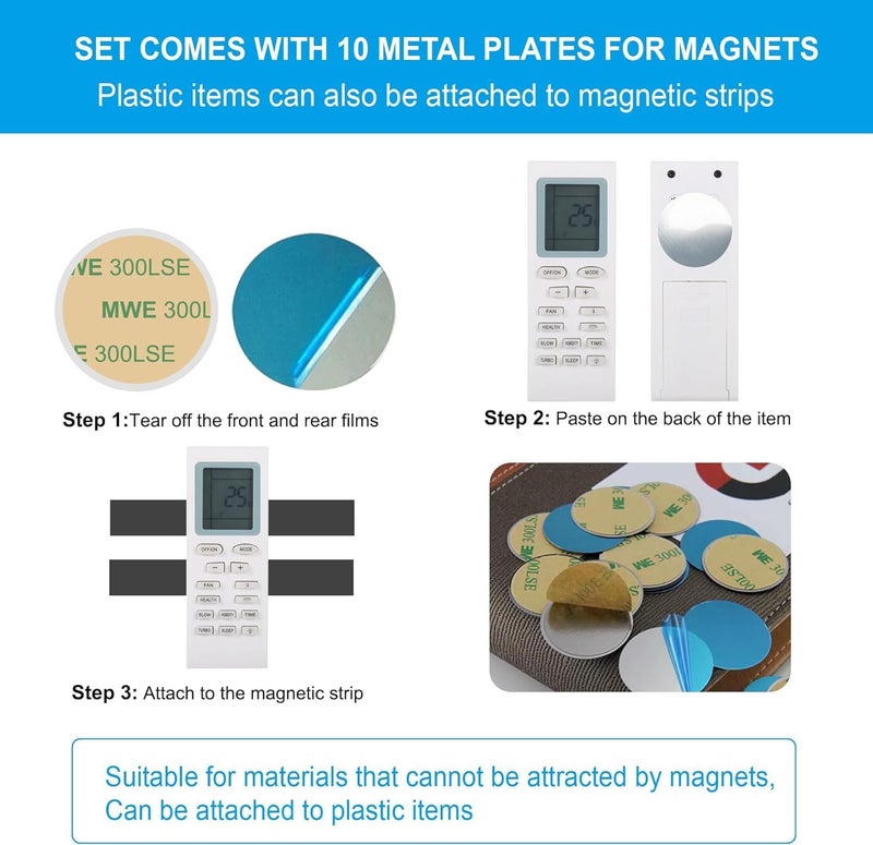 SAICOOS Magnetic Strips Tape with Adhesive Backing Magnet – Heavy Duty Magnets Strip, with 10Pcs Metal Stickers for Double Sided Self Sticky Non Metal, for Tool and Knife Strong Magnetic Wall Holder - Image 4